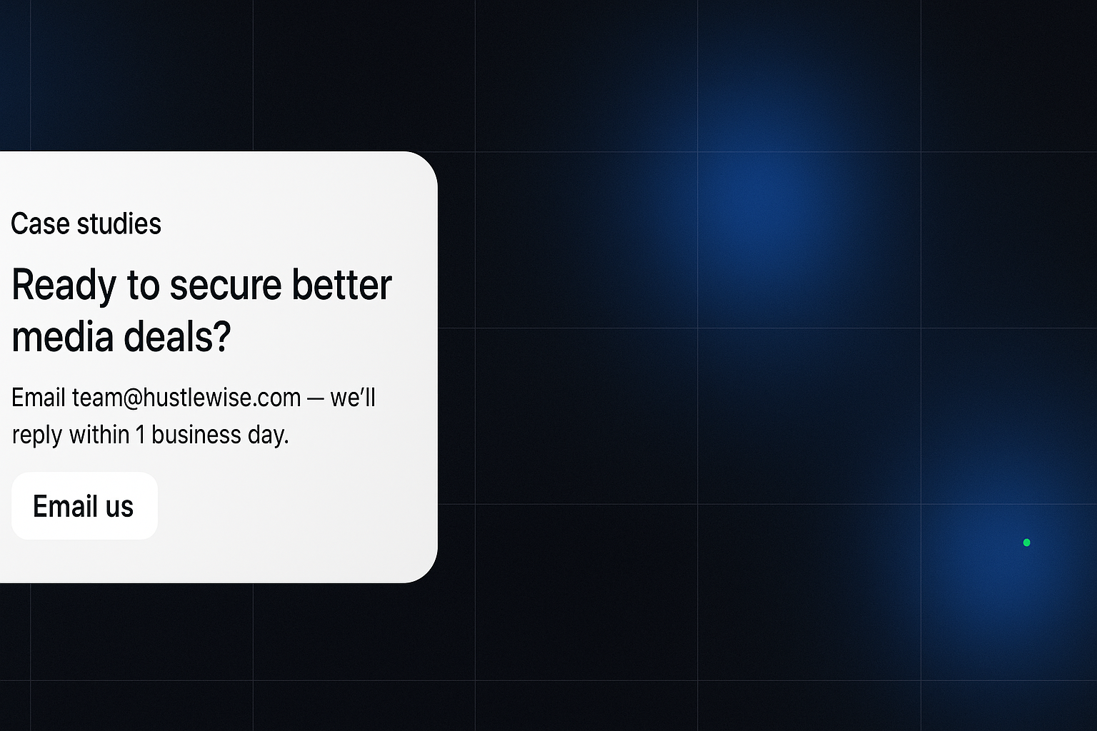 Minimal call-to-action banner reading 'Credibility-first growth. Built to compound.' with a subtle cobalt accent.